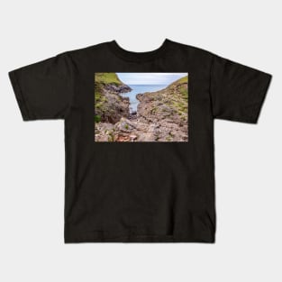 Welsh Coastal Path, Gower, South Wales. Access to Mewslade Bay cut off at high tide Kids T-Shirt